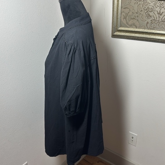 Pretty Garden black cotton buttoned down lantern short sleeves top Sz XXL new - Picture 5 of 9